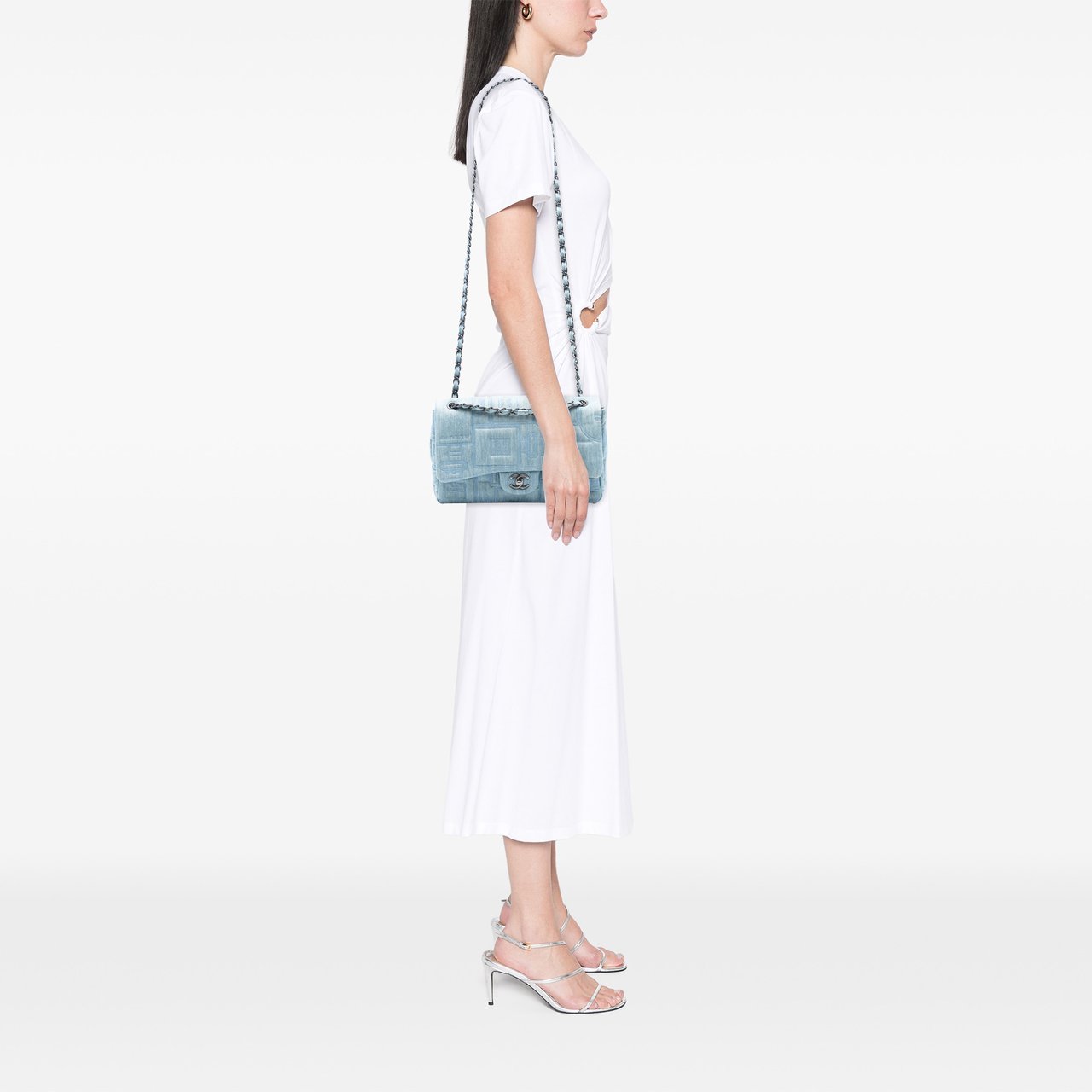 Chanel Medium Embroidered Denim Perfume Bottle Single Flap Blauw