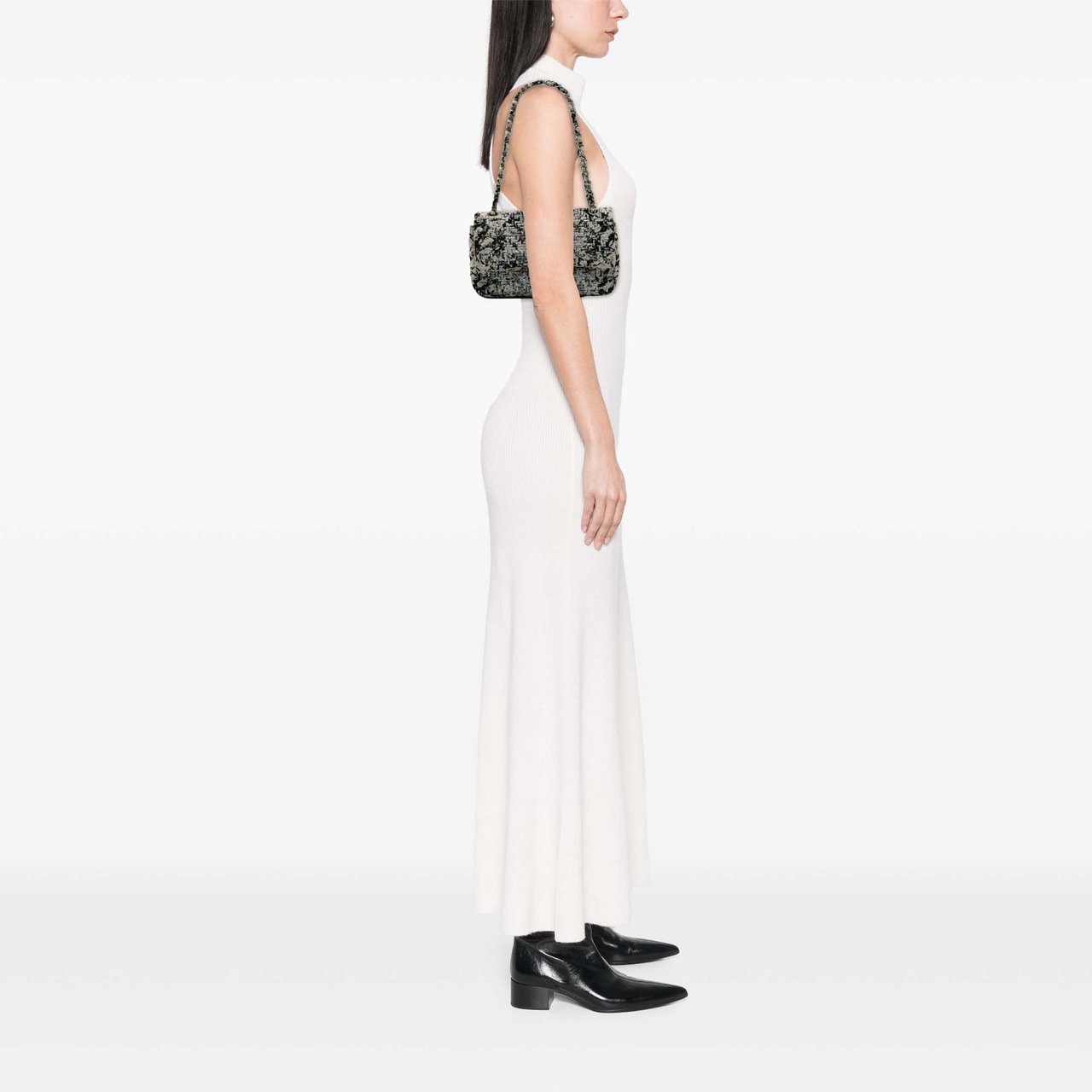 Chanel Medium Classic Wool Herringbone Double Flap Wit