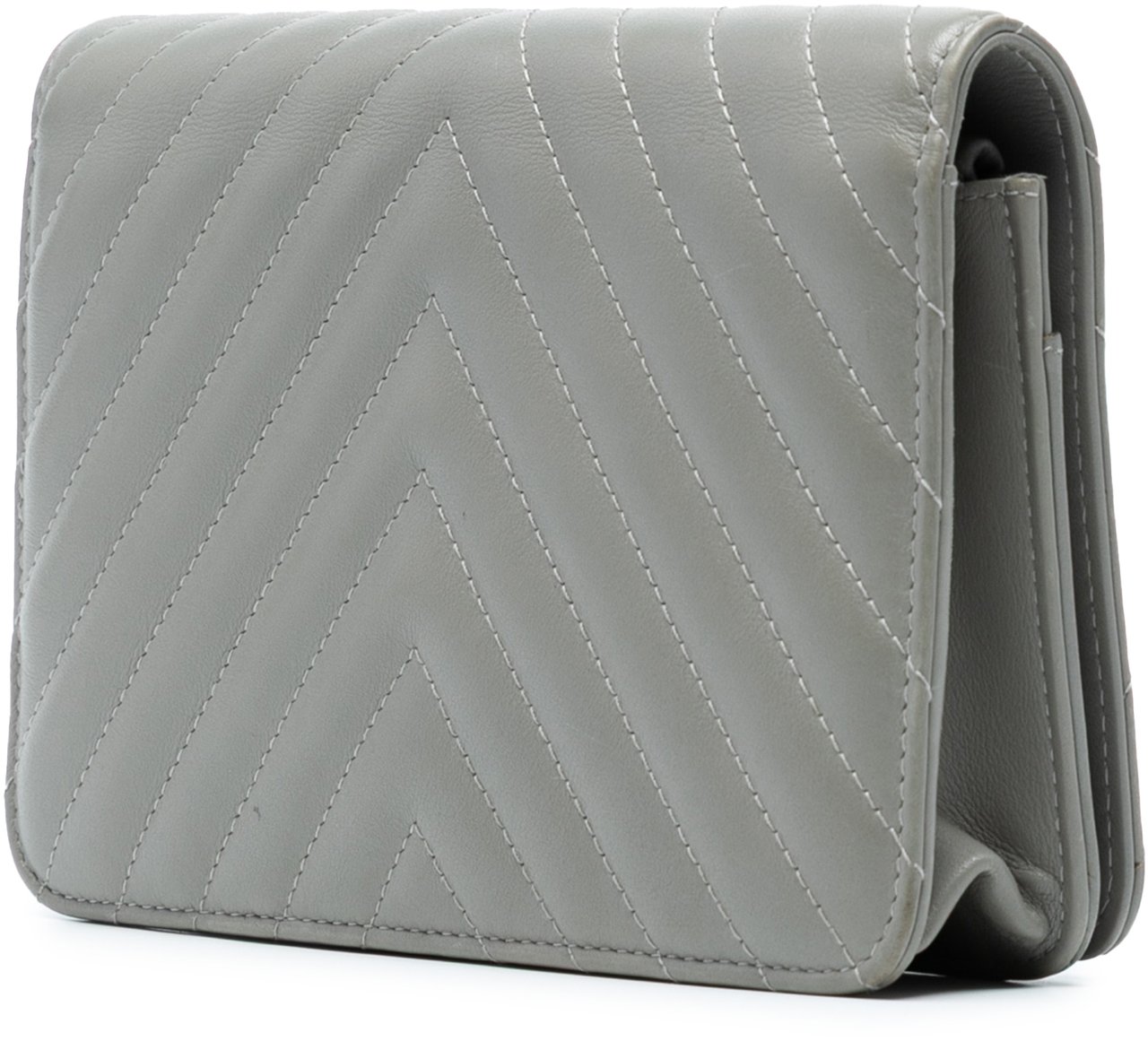 Chanel Diagonal Chevron Calfskin Tassel Wallet On Chain Grijs