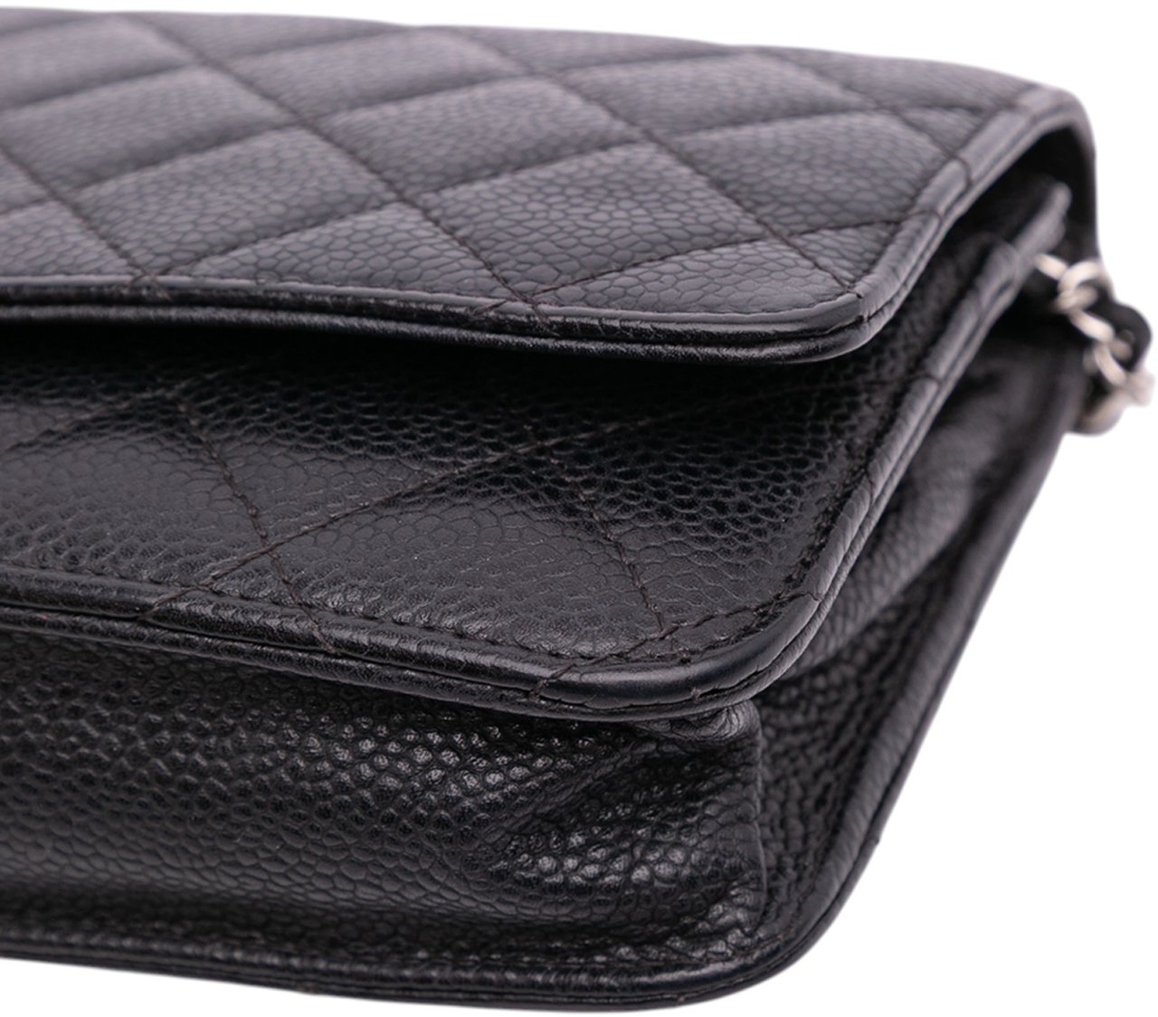 Chanel CC Quilted Caviar Wallet on Chain Zwart