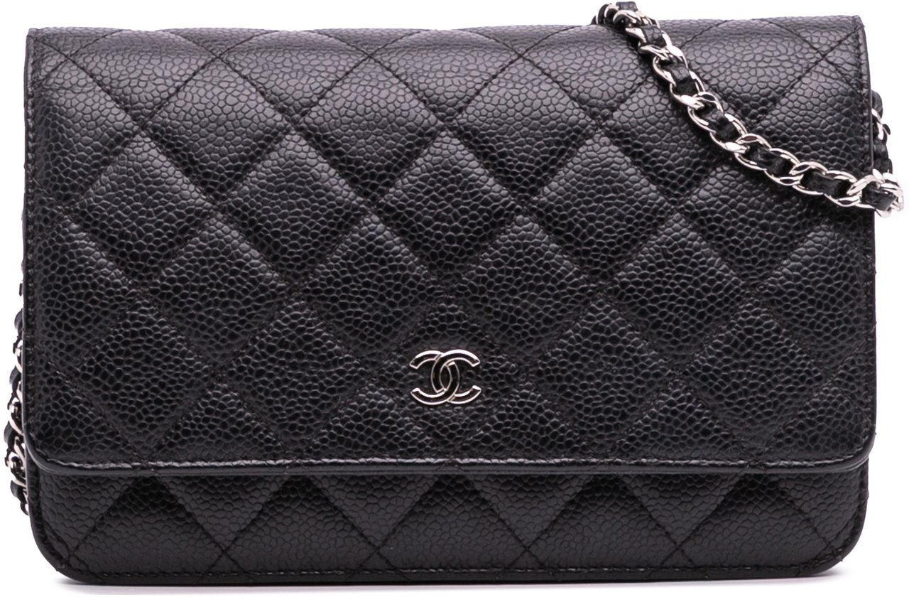 Chanel CC Quilted Caviar Wallet on Chain Zwart