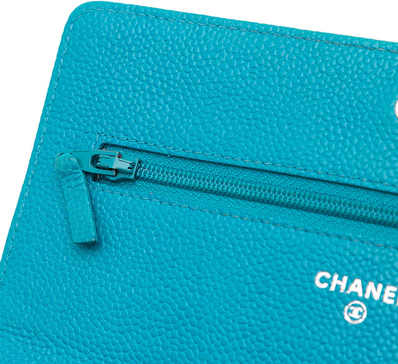 Chanel Caviar Bicolor CC Wallet On Chain Blauw