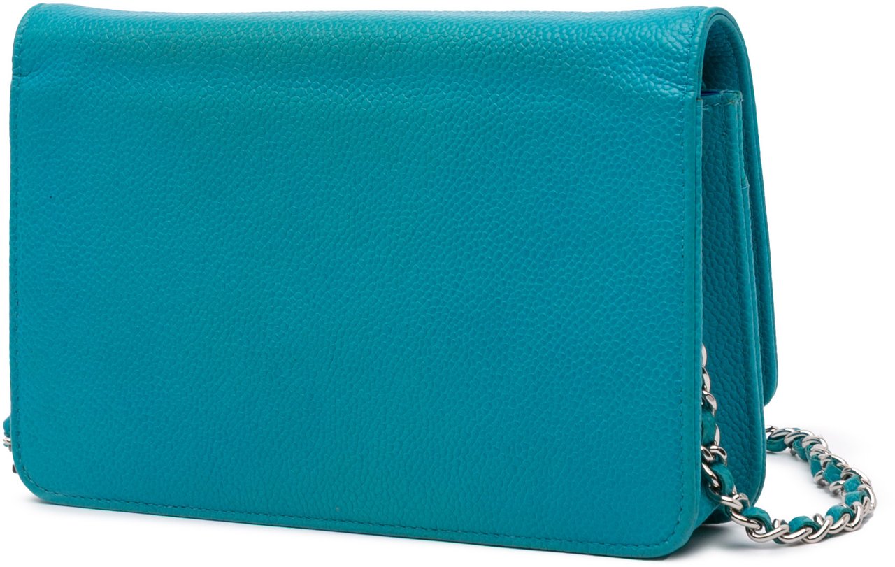 Chanel Caviar Bicolor CC Wallet On Chain Blauw