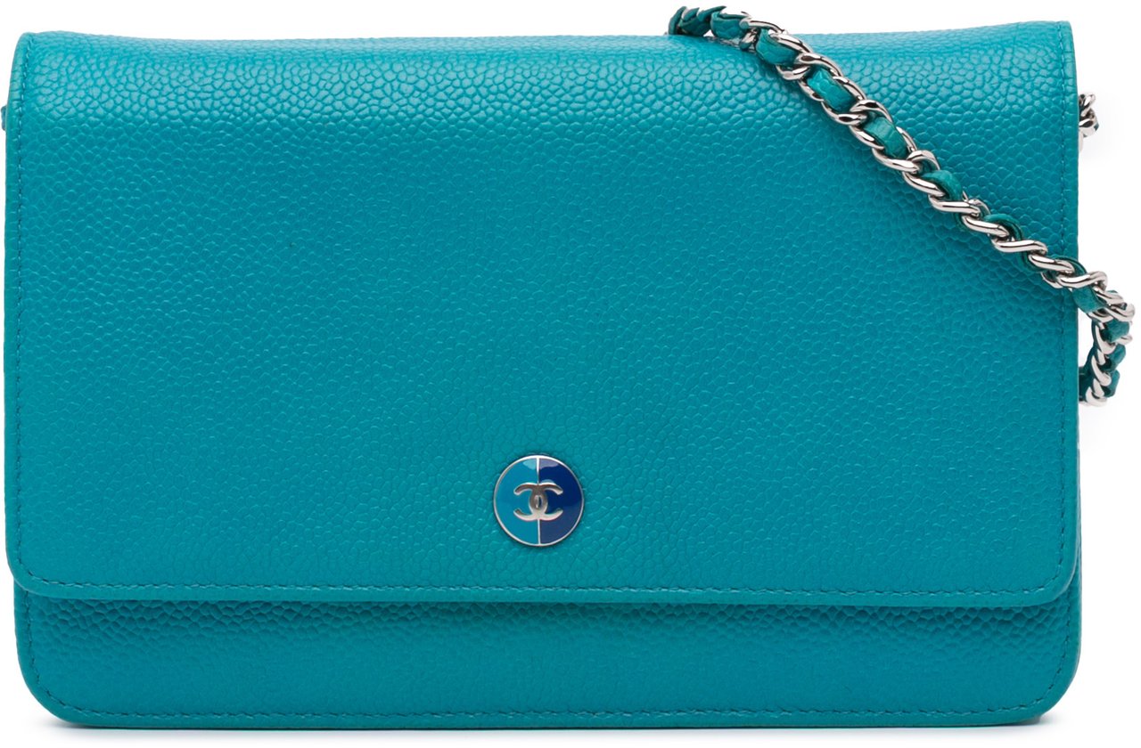 Chanel Caviar Bicolor CC Wallet On Chain Blauw