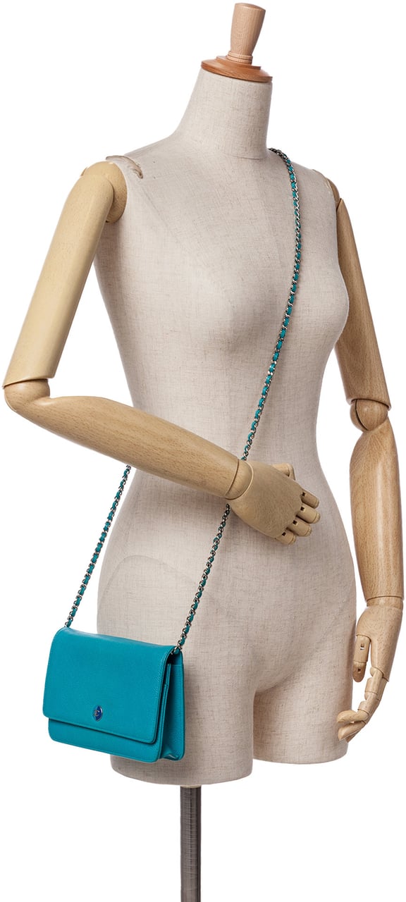 Chanel Caviar Bicolor CC Wallet On Chain Blauw