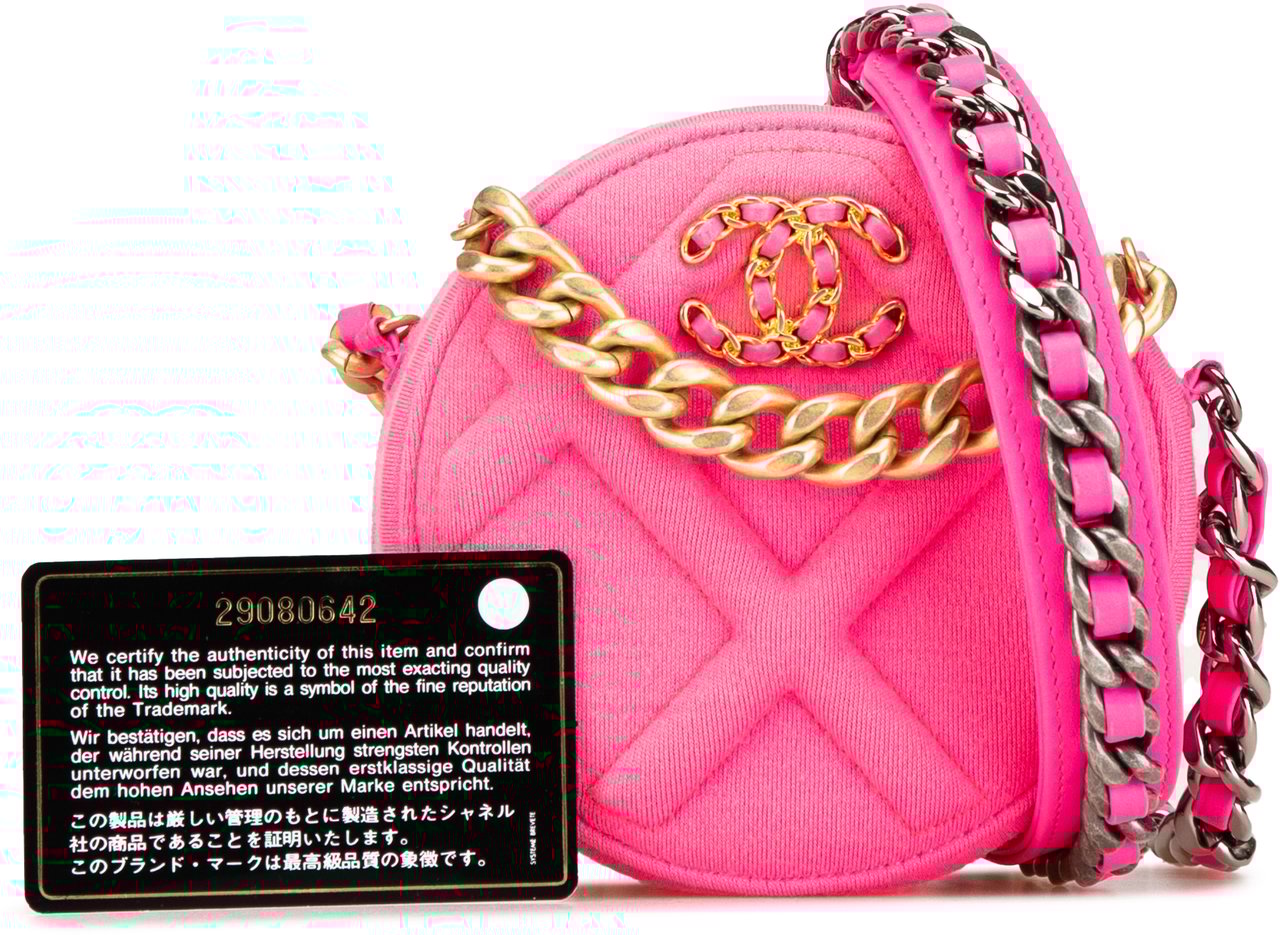 Chanel Jersey 19 Round Clutch on Chain Roze