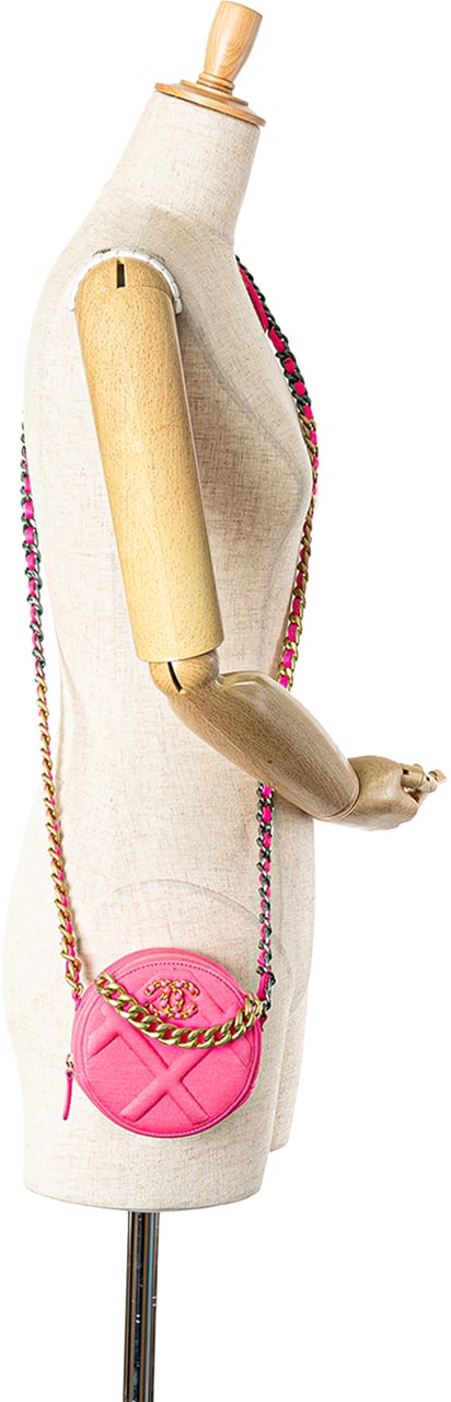 Chanel Jersey 19 Round Clutch on Chain Roze