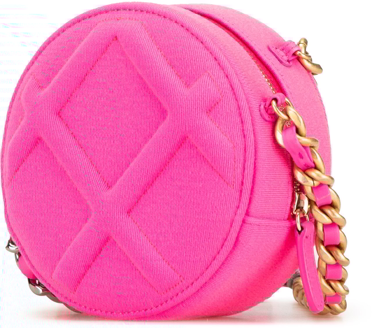 Chanel Jersey 19 Round Clutch on Chain Roze