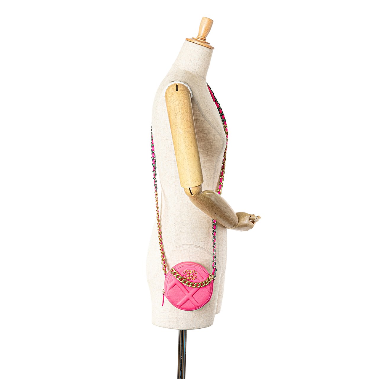 Chanel Jersey 19 Round Clutch on Chain Roze