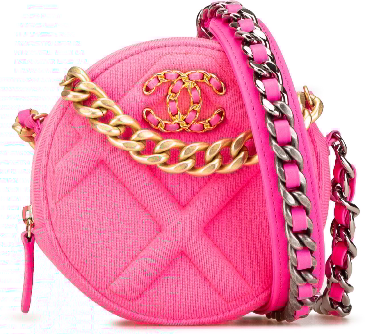 Chanel Jersey 19 Round Clutch on Chain Roze