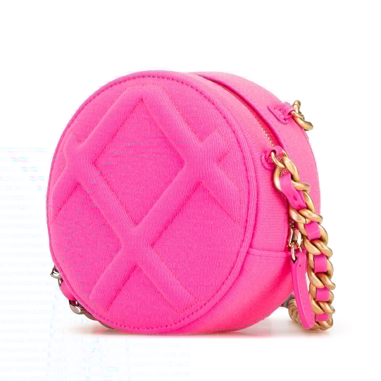 Chanel Jersey 19 Round Clutch on Chain Roze