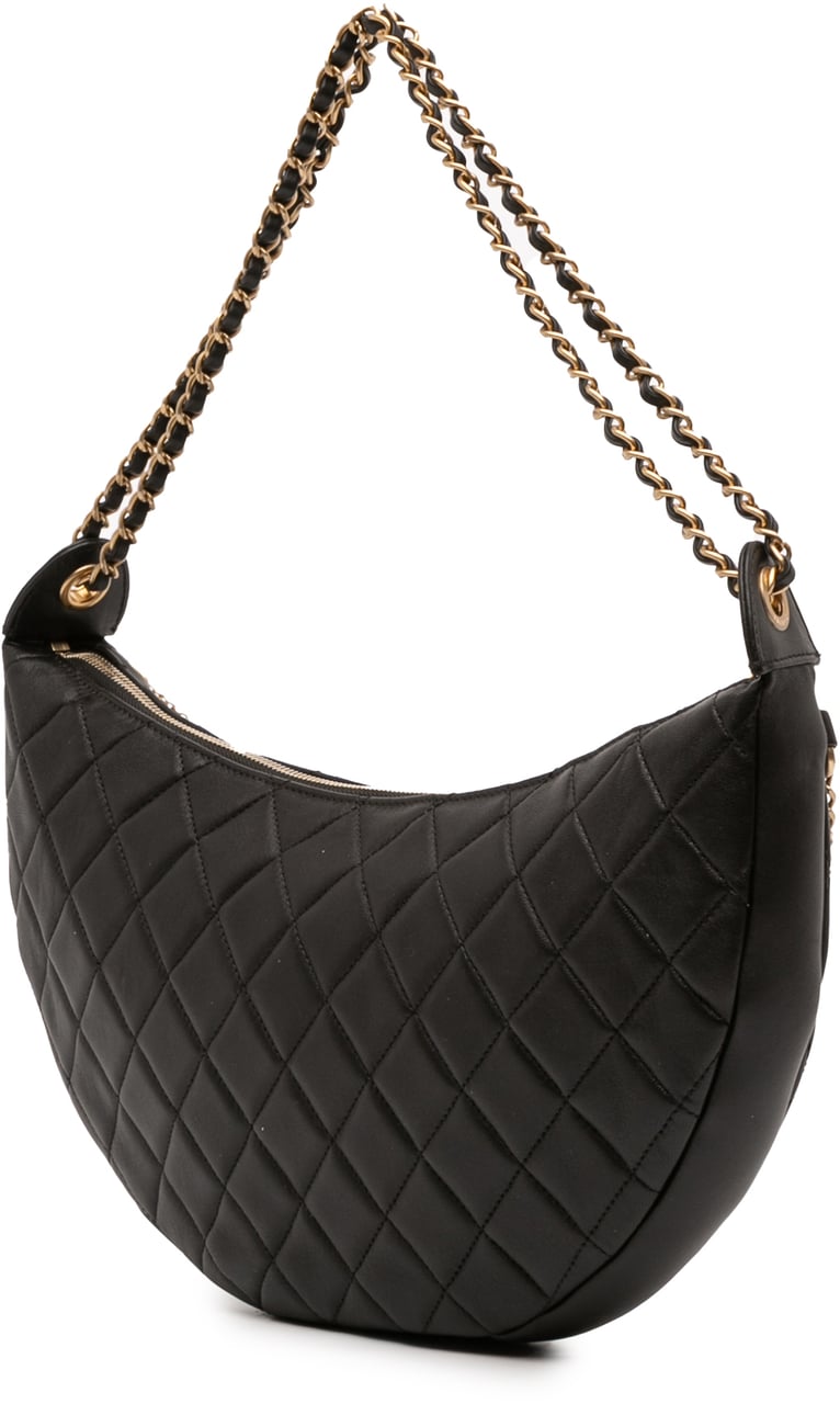 Chanel Quilted Lambskin All About Chains Hobo Zwart