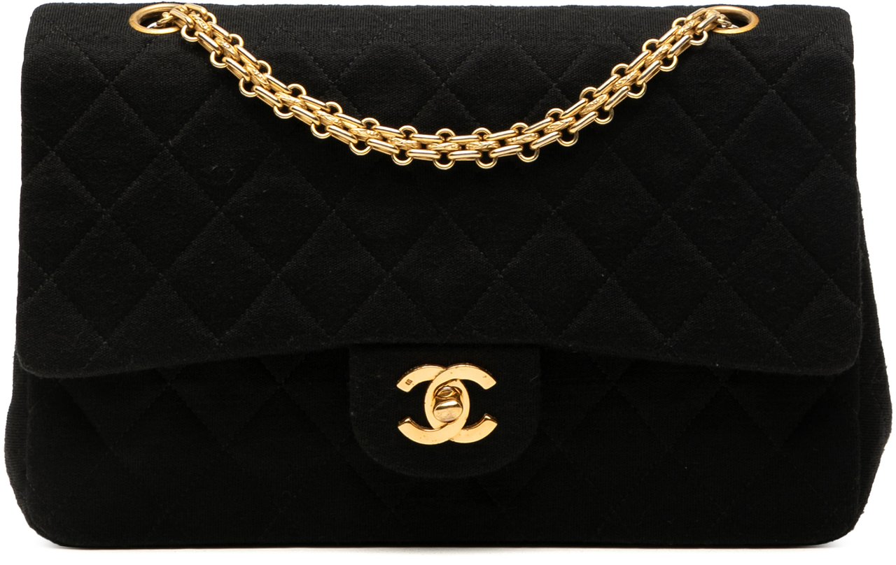 Chanel Medium Classic Jersey Bijoux Chain Double Flap Zwart