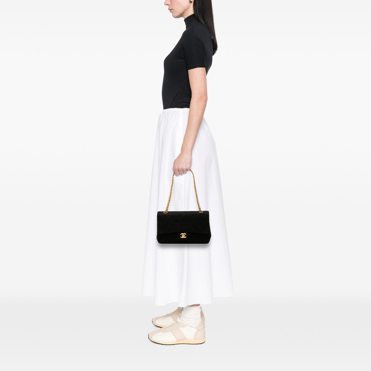 Chanel Medium Classic Jersey Bijoux Chain Double Flap Zwart