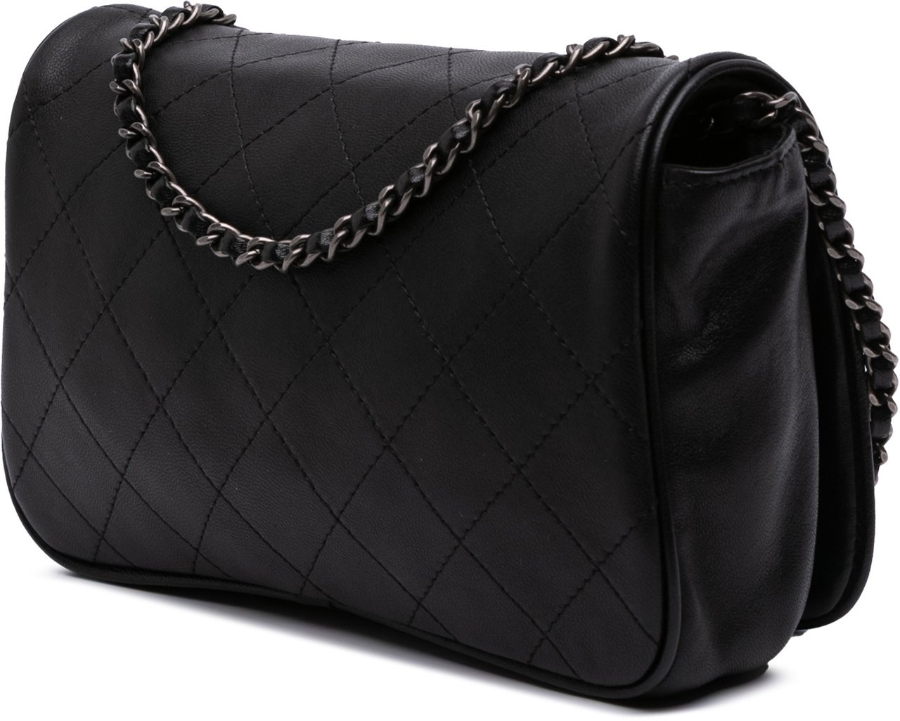Chanel CC Quilted Lambskin Full Flap Wallet on Chain Zwart