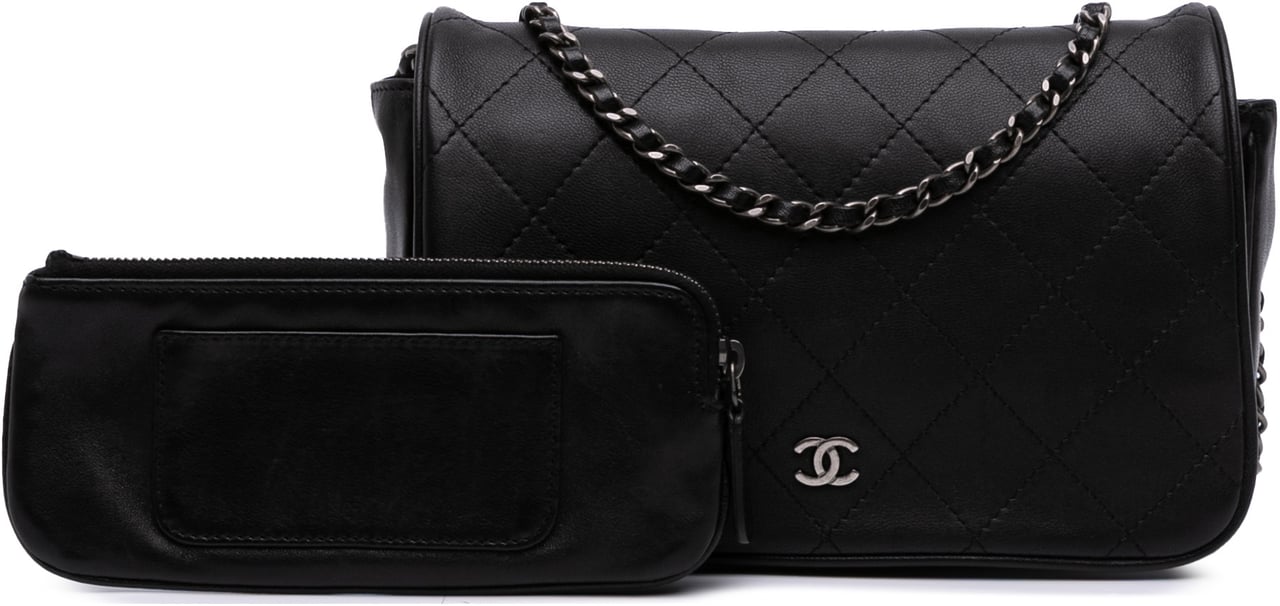 Chanel CC Quilted Lambskin Full Flap Wallet on Chain Zwart