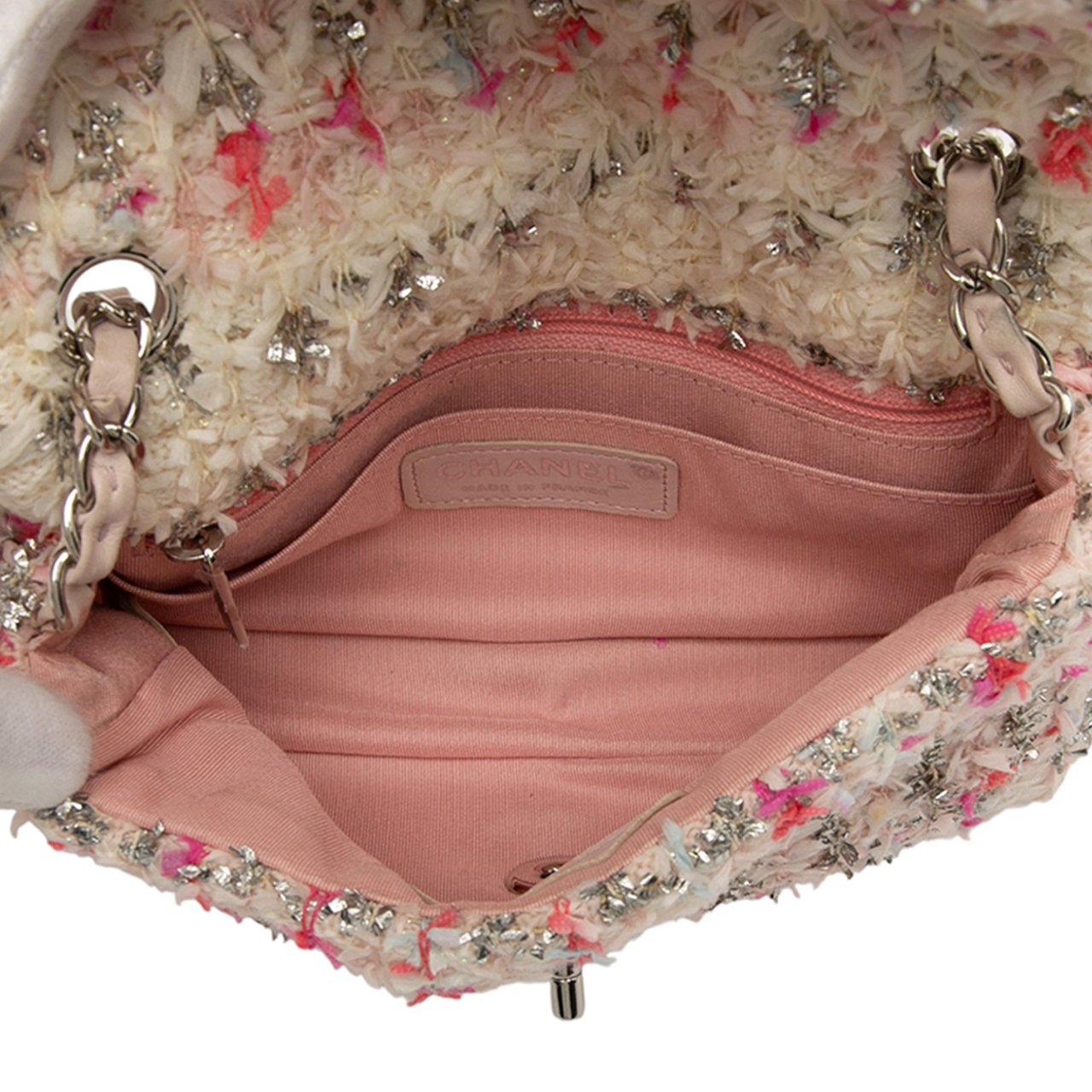 Chanel Mini Rectangular Classic Tweed Single Flap Roze