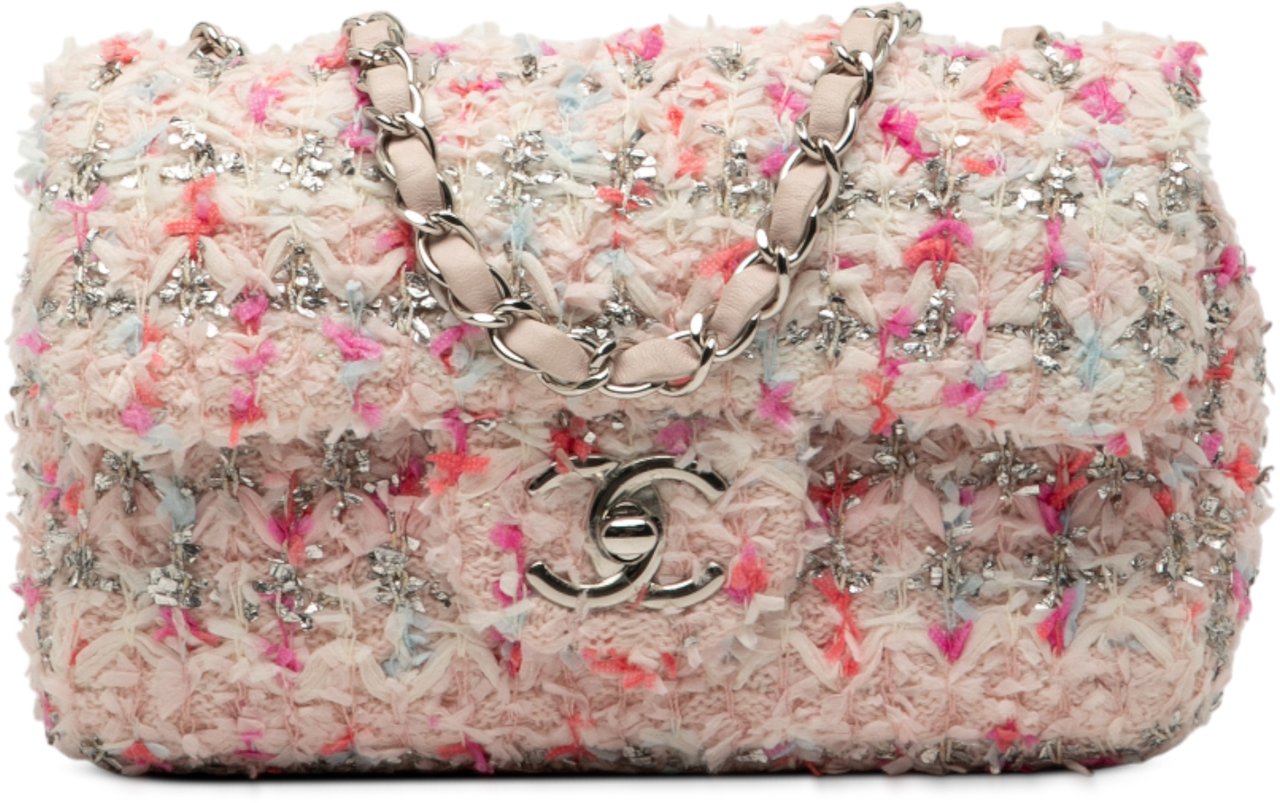 Chanel Mini Rectangular Classic Tweed Single Flap Roze