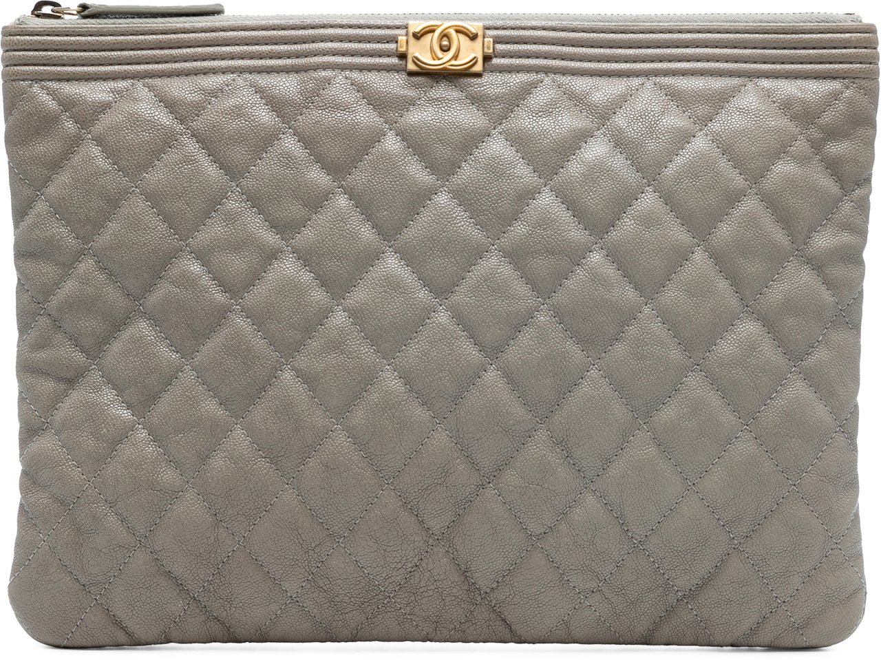 Chanel Medium Quilted Caviar Boy O Case Clutch Grijs