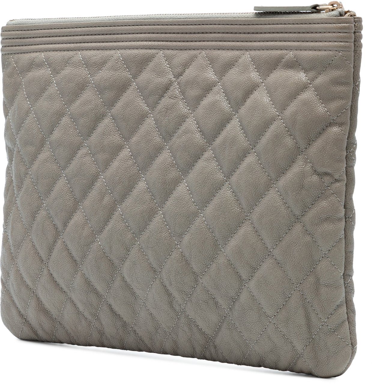 Chanel Medium Quilted Caviar Boy O Case Clutch Grijs