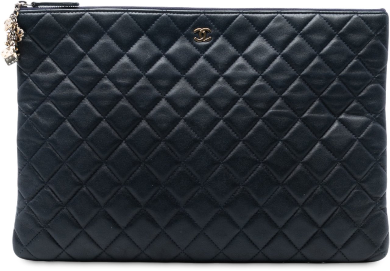 Chanel CC Large Quilted Lambskin O Case Clutch Blauw