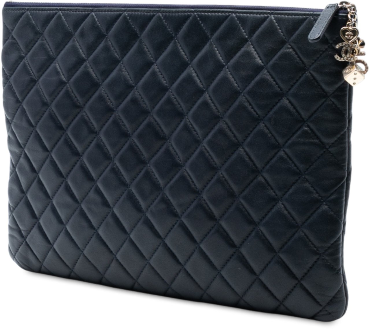 Chanel CC Large Quilted Lambskin O Case Clutch Blauw