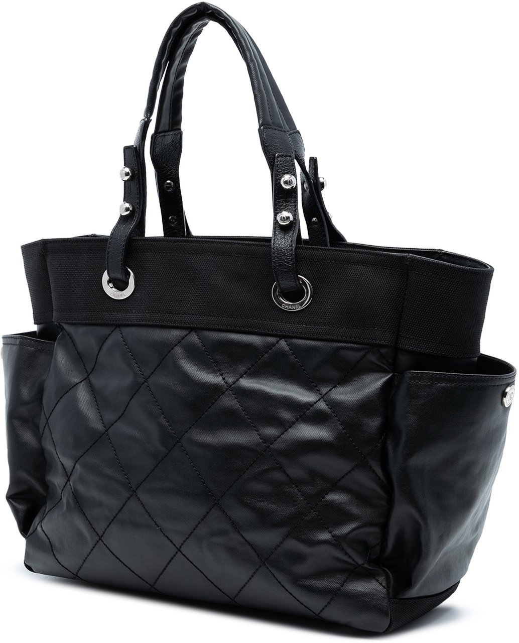 Chanel Large Quilted Coated Canvas Paris Biarritz Tote Zwart