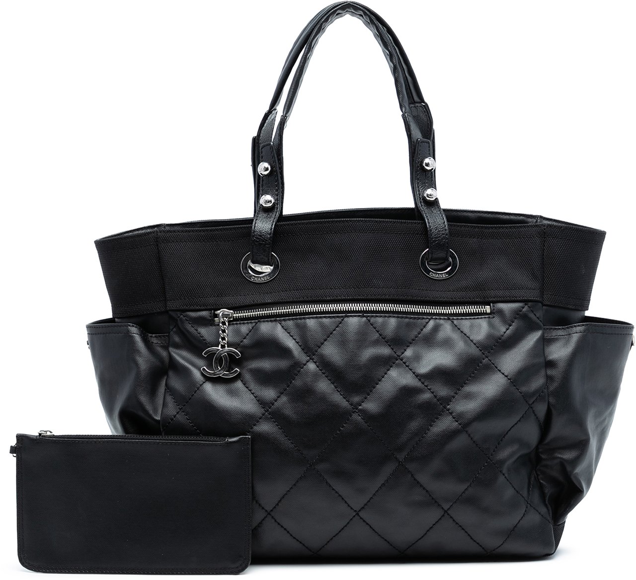 Chanel Large Quilted Coated Canvas Paris Biarritz Tote Zwart