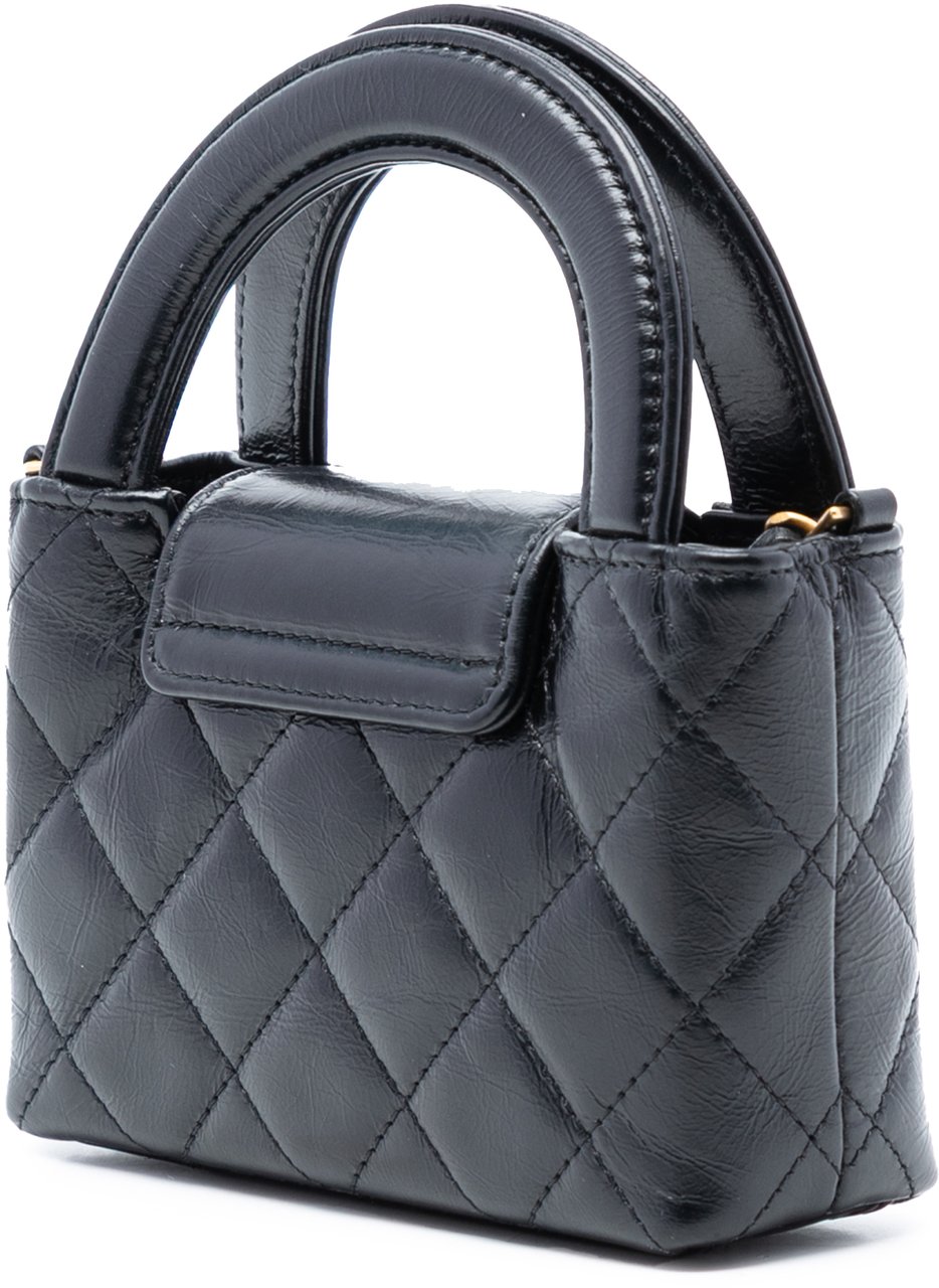 Chanel Mini Nano Aged Calfskin Kelly Shopper Bag Zwart