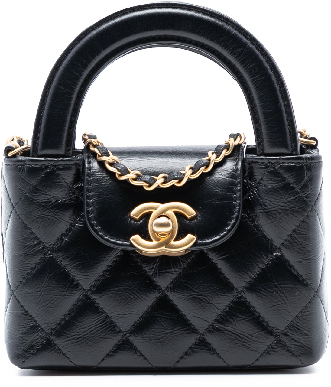 Chanel Mini Nano Aged Calfskin Kelly Shopper Bag Zwart