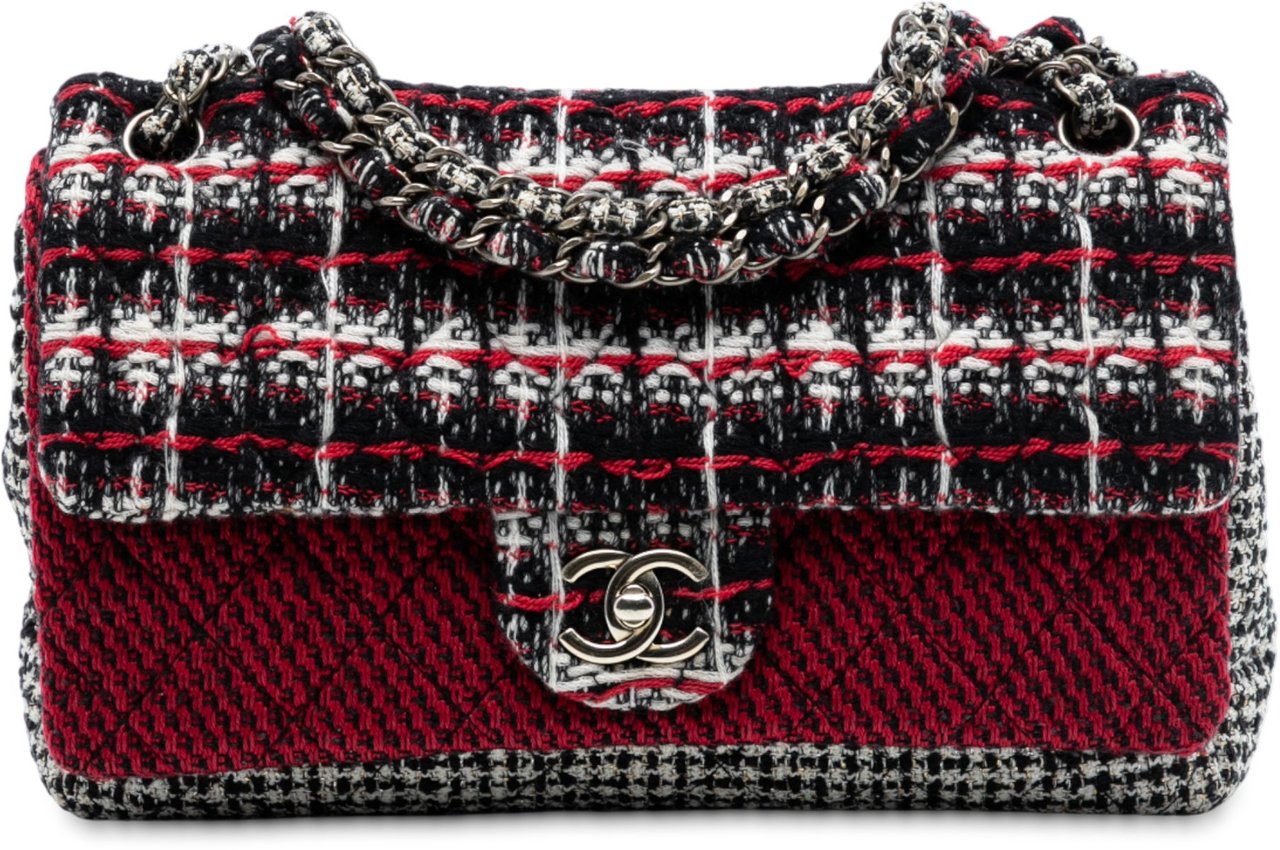 Chanel Rood Logo Chanel Medium CC Tweed Multi Print Double Flap | Vanaf € 4798,-