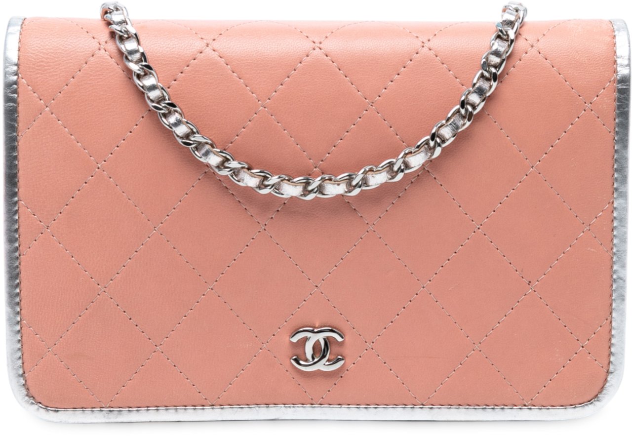 Chanel CC Quilted Bicolor Lambskin Wallet On Chain Roze