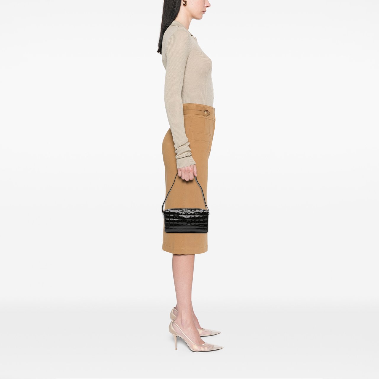 Chanel CC Chocolate Bar Patent Shoulder Bag Zwart