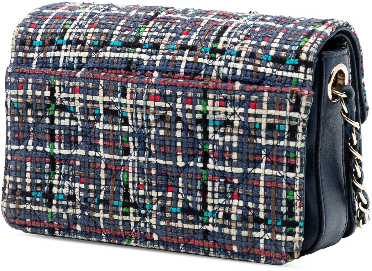 Chanel Mini CC Quilted Mixed Fibers and Lambskin Double Flap Blauw