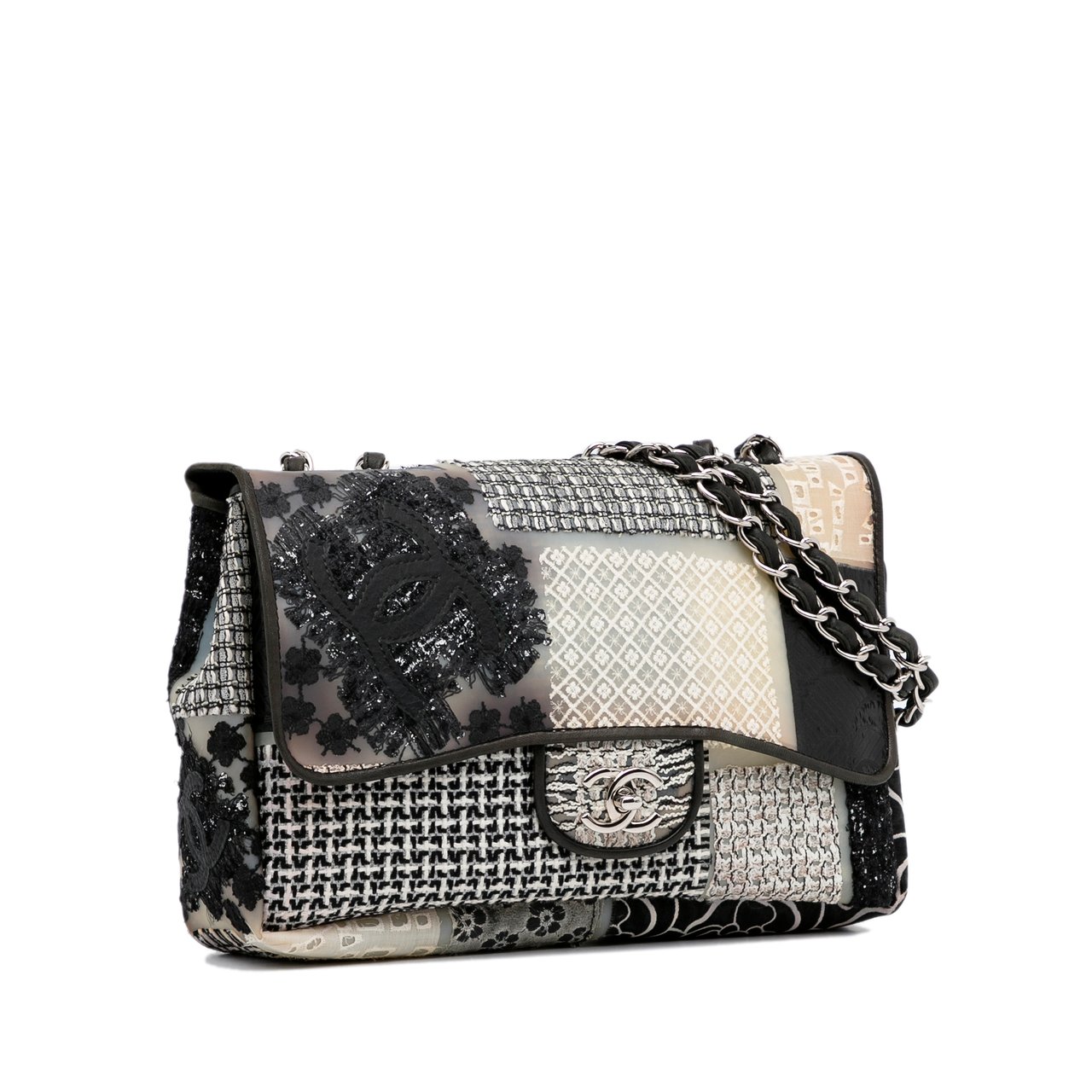 Chanel Jumbo PVC and Tweed Patchwork Single Flap Wit