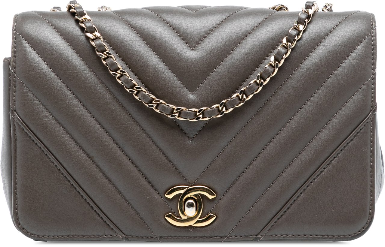 Chanel Small Chevron Lambskin Statement Flap Bruin