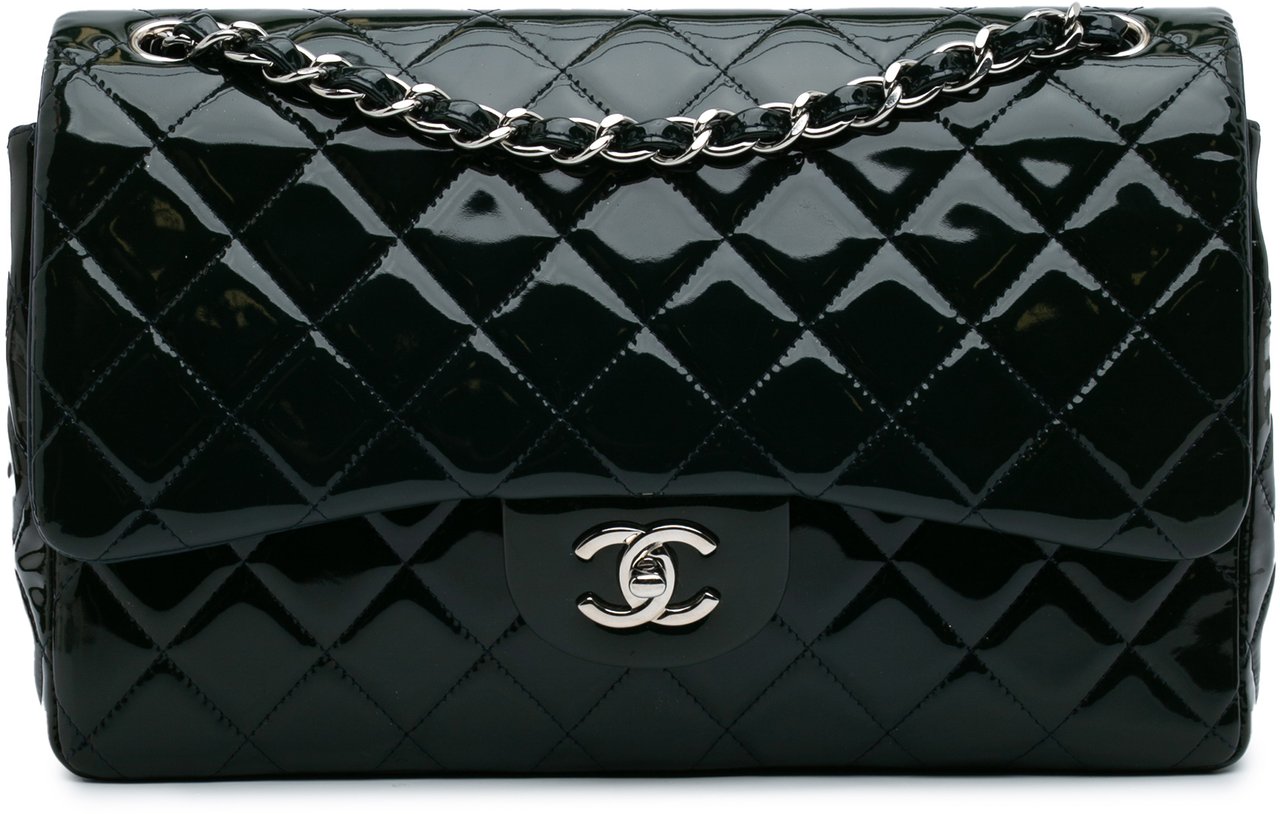 Chanel Jumbo Classic Patent Double Flap Blauw