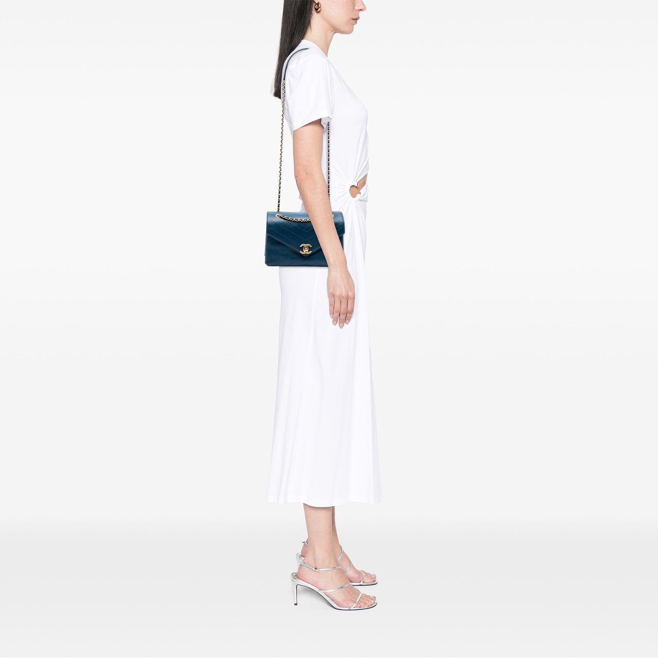 Chanel Small Chevron Lambskin Stitched Envelope Flap Blauw