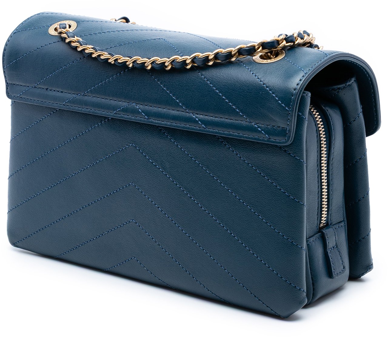 Chanel Small Chevron Lambskin Stitched Envelope Flap Blauw