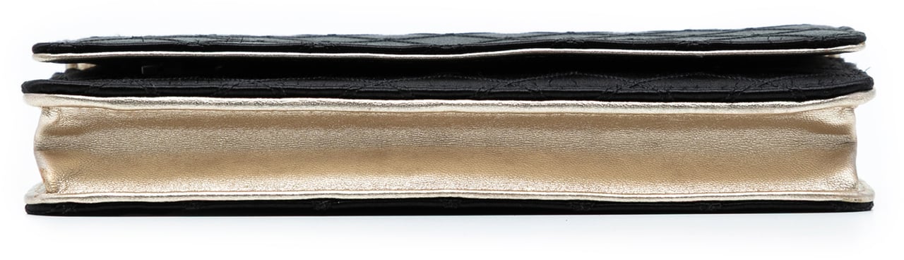 Chanel Bicolor Satin Diamond Stitch Wallet On Chain Zwart