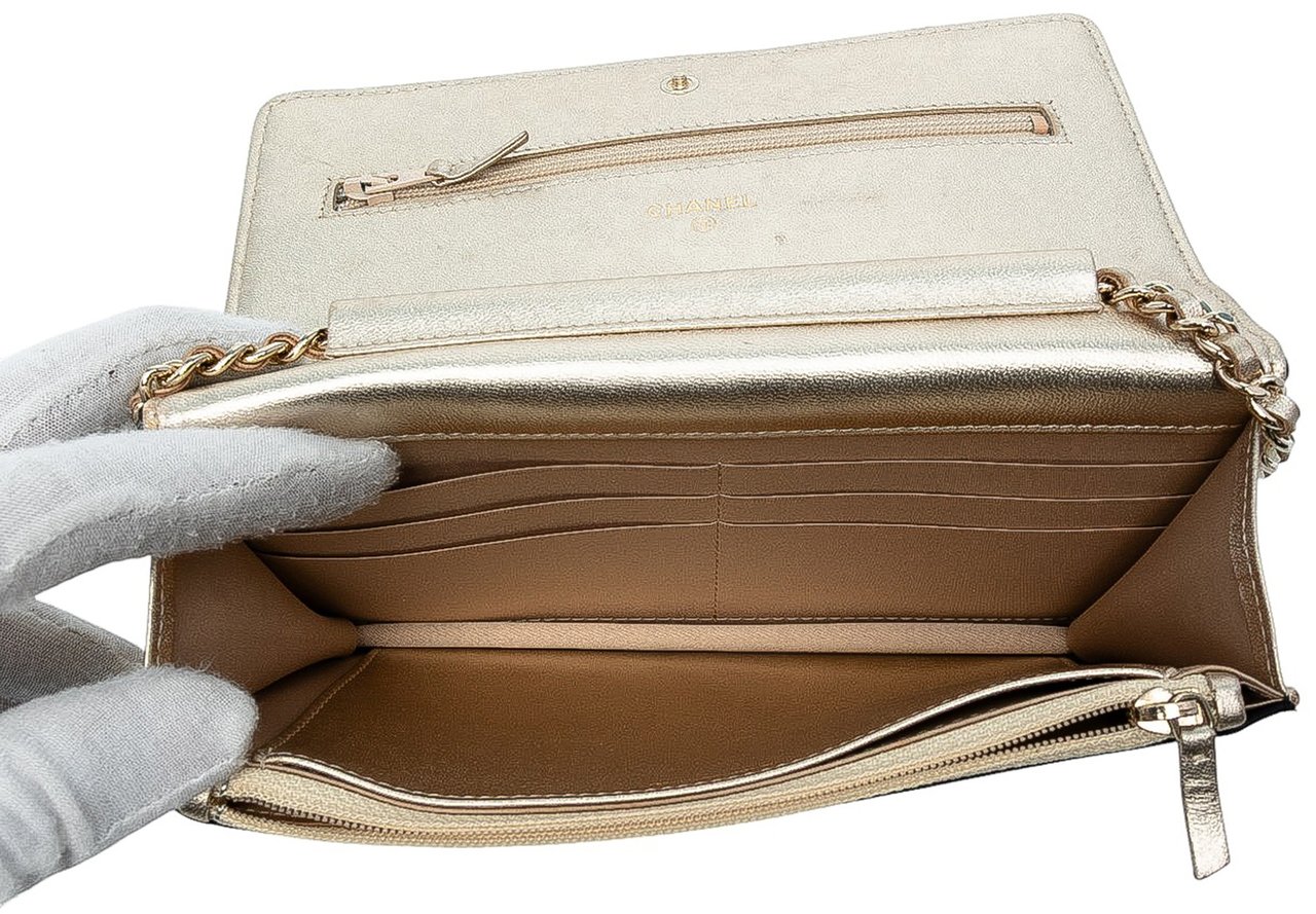Chanel Bicolor Satin Diamond Stitch Wallet On Chain Zwart
