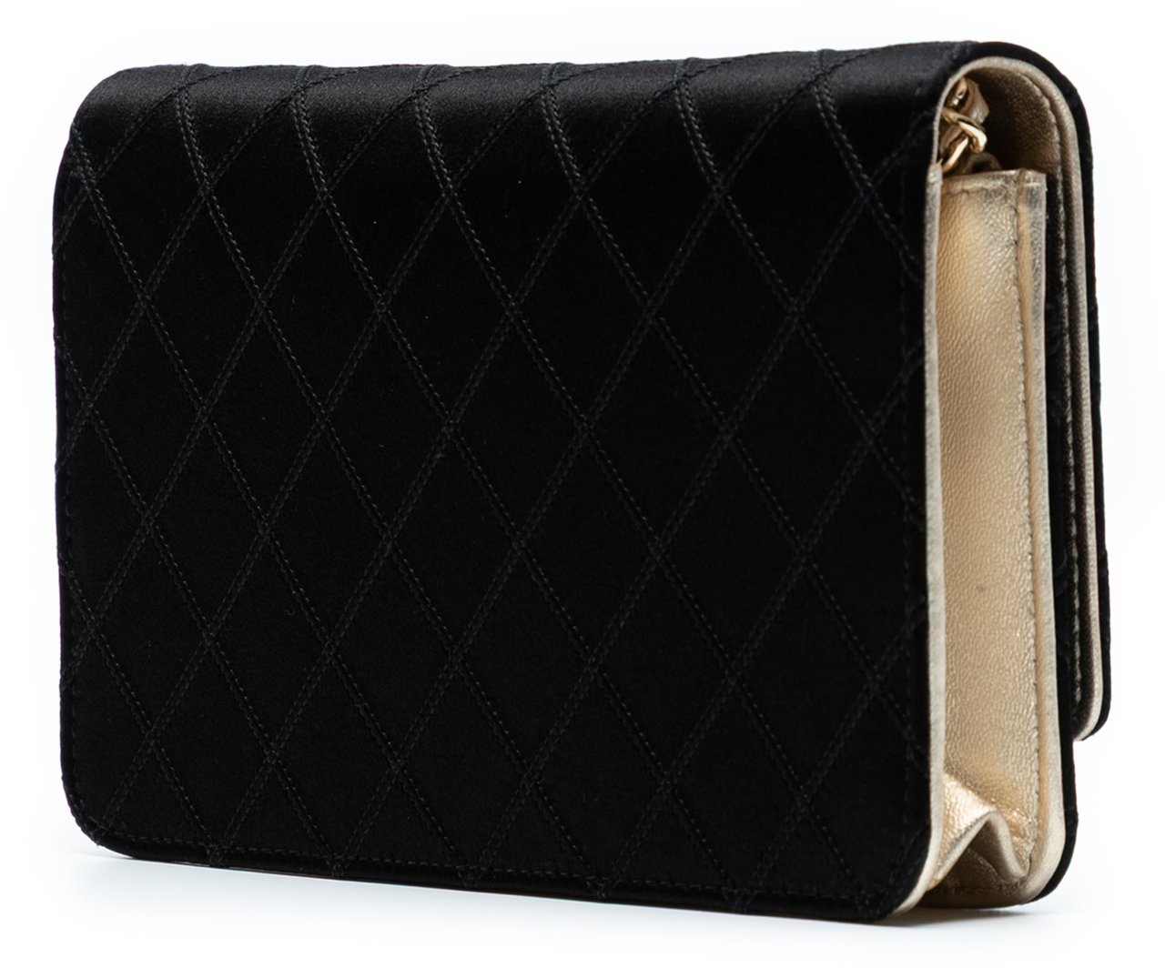 Chanel Bicolor Satin Diamond Stitch Wallet On Chain Zwart
