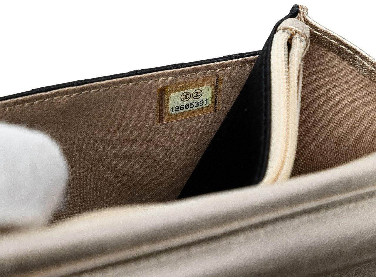 Chanel Bicolor Satin Diamond Stitch Wallet On Chain Zwart