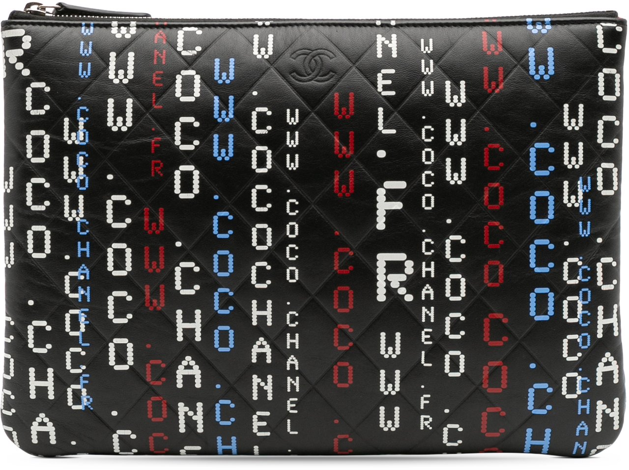 Chanel Medium Quilted Lambskin Data Center O Case Clutch Zwart