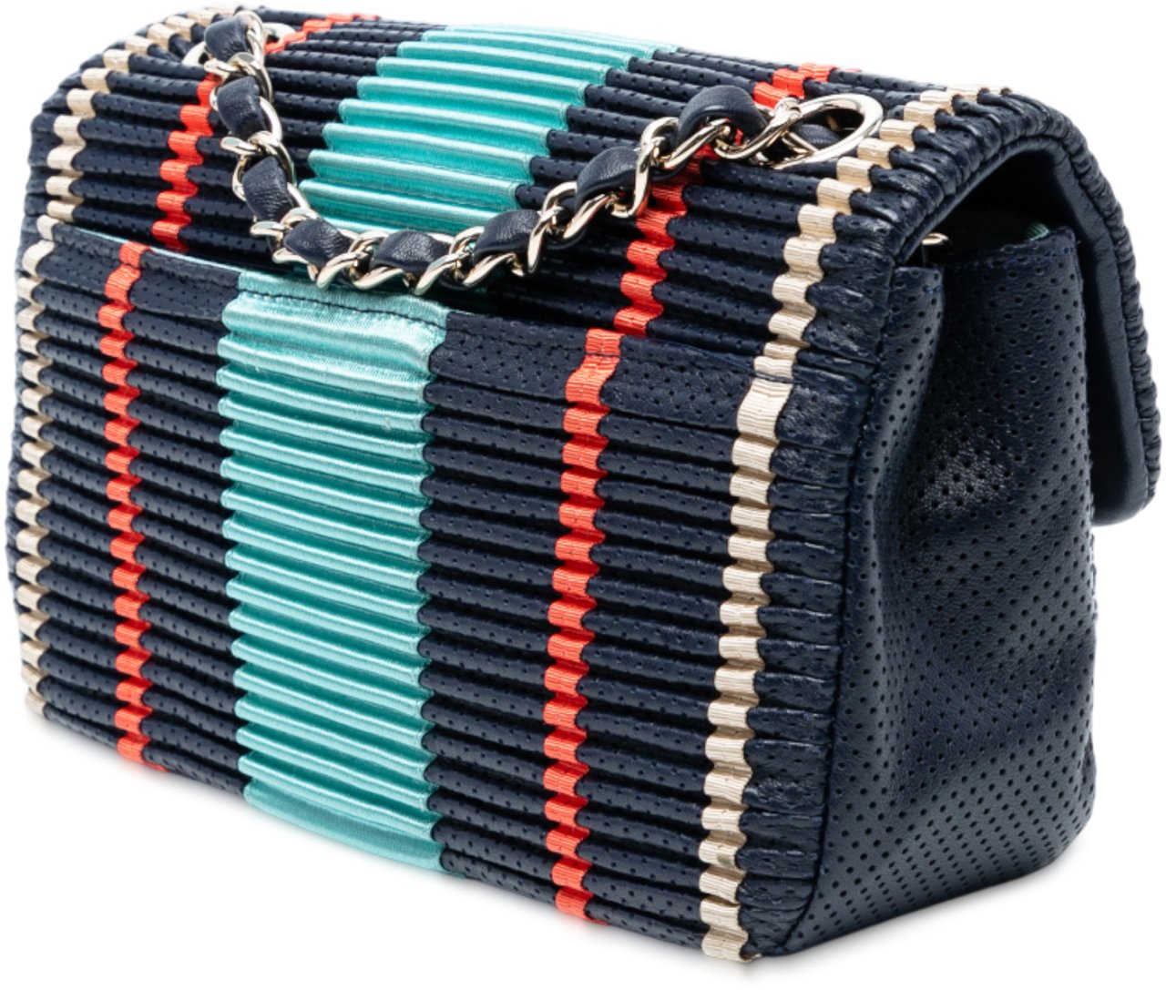 Chanel New Mini Pleated Perforated Lambskin Single Flap Blauw