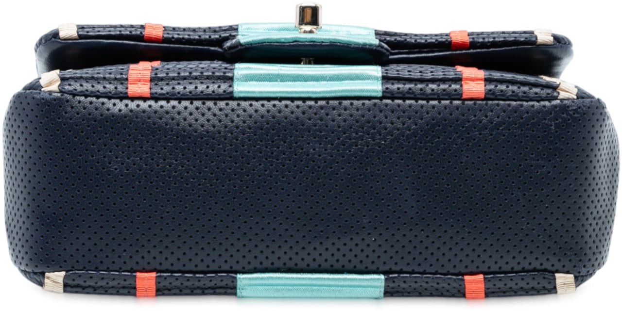 Chanel New Mini Pleated Perforated Lambskin Single Flap Blauw