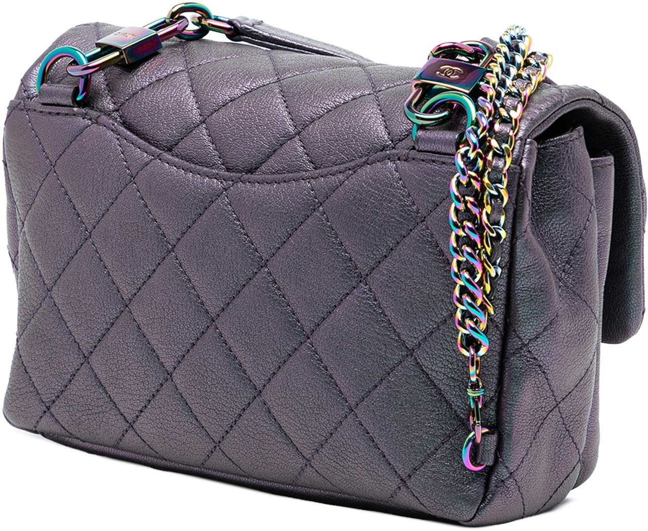 Chanel Small Iridescent Goatskin Rainbow Hardware Double Carry Waist Chain Flap Paars