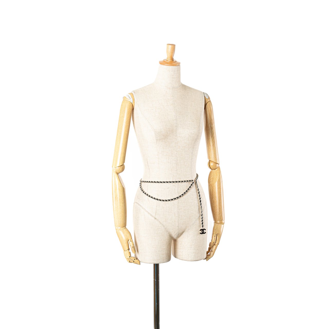 Chanel Silver CC Leather Woven Chain Belt Zilver