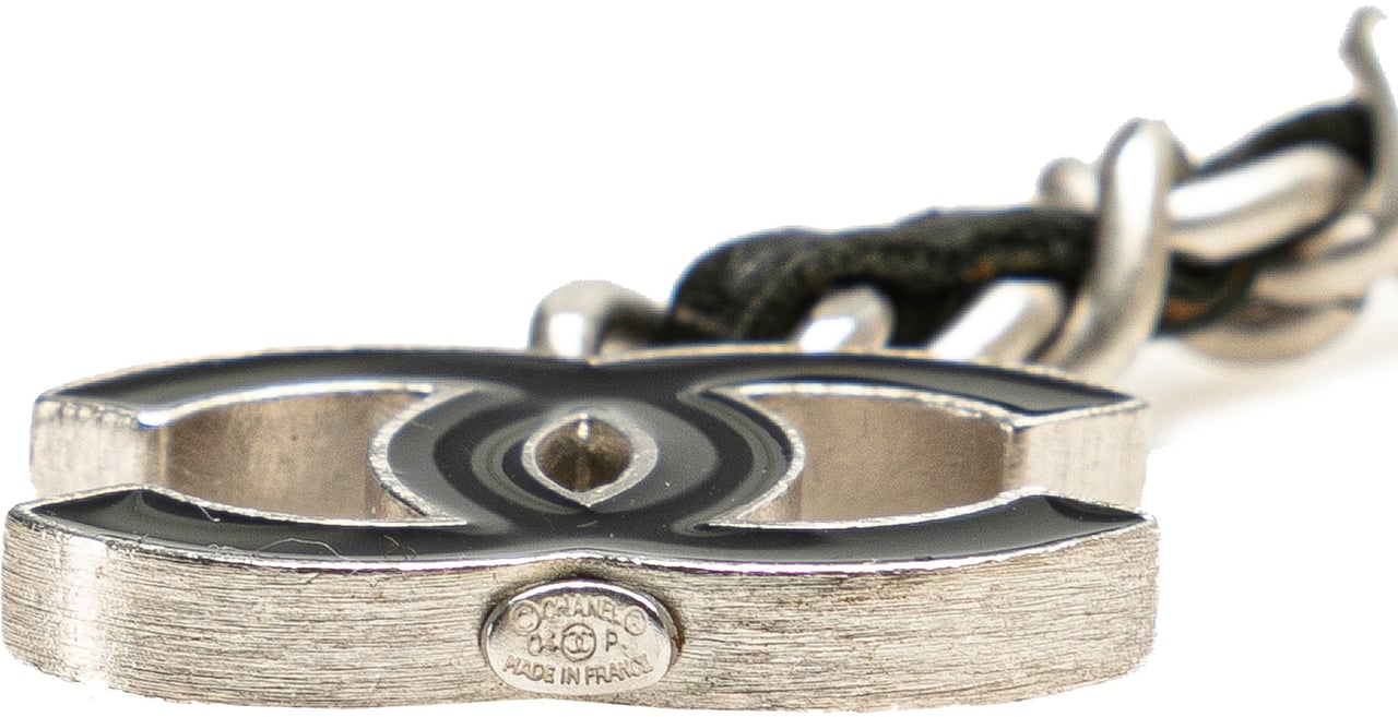 Chanel Silver CC Leather Woven Chain Belt Zilver