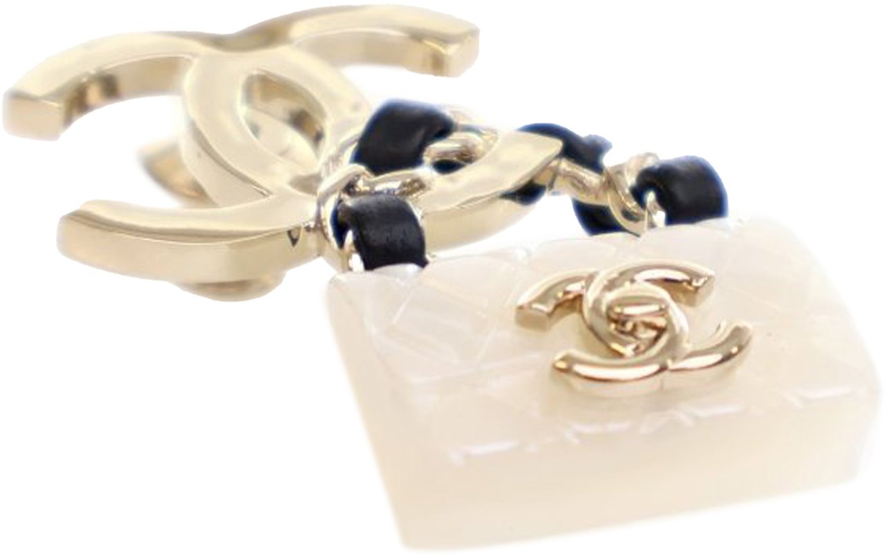 Chanel Gold Plated Enamel CC Quilted Flap Brooch Goud